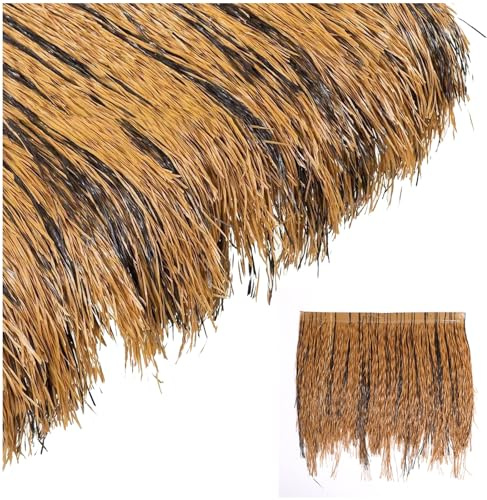 MFLCBK Synthetic Thatch Roofing, Fireproof Artificial Palm Straw Thatch Tiki Bar Hut Duck Blind Grass Roof Decor for Patio Pool Beach Hawaiian Party 47x50cm 18.5''x19''(Size:30pcs,Color:brown)