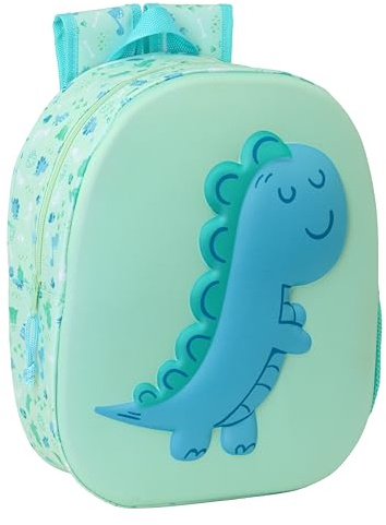 safta DINO 3D-Schulrucksack mit 3D-Design, anpassbar an den Wagen, ideal für Kinder verschiedener Altersgruppen, bequem und vielseitig, Qualität und Widerstandsfähigkeit, 27 x 10 x 33 cm, Minzgrün, M
