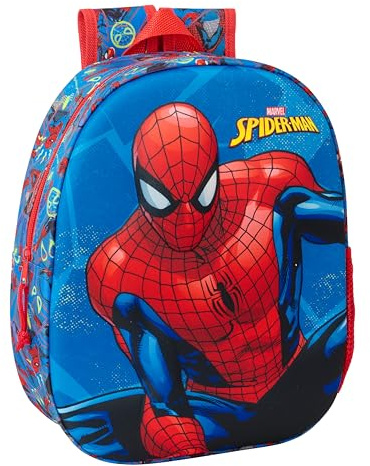 Safta Spiderman 3D Schulrucksack mit 3D-Design, anpassbar an den Wagen, ideal für Kinder verschiedener Altersgruppen, bequem und vielseitig, Qualität und Widerstandsfähigkeit, 27 x 10 x 33 cm