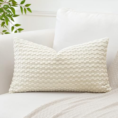 Artscope Kissenbezug Kordsamt Cord Körnig Zierkissenbezug 40x60 cm Geometrische Kissenhüllen Weiche Sofakissen Couchkissen für Sofa Schlafzimmer Wohnzimmer Zuhause Dekorative 1er Set, Creme Beige