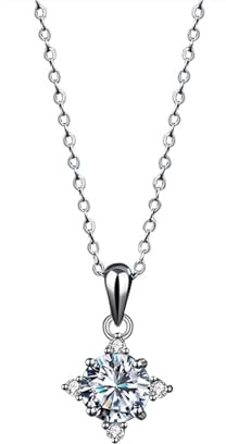 Epinki Damen Ketten Weißgold Au585, Weiß Moissanit Anhänger Damenkette Klassiker mit Rundschliff, 14K Frauen Halskette Echtes, 40+5CM