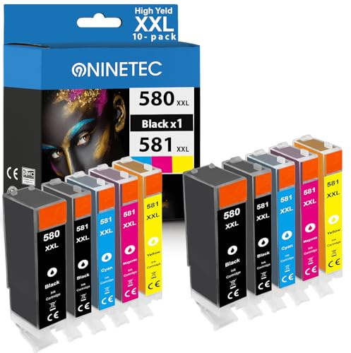 NINETEC PGI-580XXL CLI-581XXL Multipack Druckerpatronen Ersatz Kompatibel für Canon Pixma 580 XXL 581 XXL TS705a TS705 TS6150 TS6350a TS6351a TS8350a TS9550 TS6300 TR7550 TR8500 TR8550 10-Pack