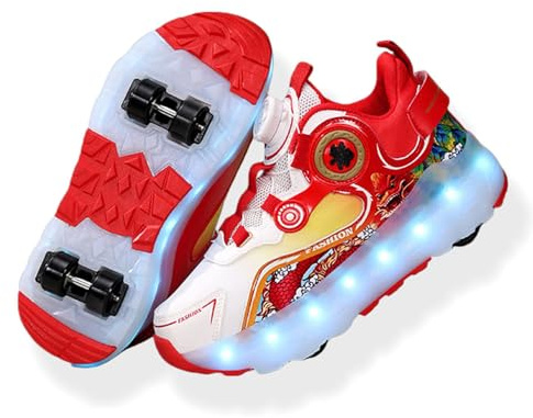 ENEN Schuhe mit Rollen für Mädchen, Mode Schuhe mit Rollen und led Lichtern für Jungen Rollschuhe 2-in-1 Kinder Outdoor Turnschuhe Versenkbarer 30-40 EU (Rot,39)