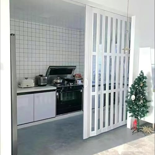 Kgfvesdc Accordion Doors Internal,White Bi Folding Doors Internal PVC(150 * 195cm),Silent-Running Slide Rails,Magnetic Locks Folding Closet Partition Panel for Bedroom, Kitchen