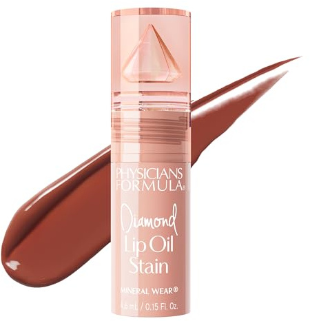 Physicians Formula, Mineral Wear Diamond Lip Oil Stain, langanhaltendes, soft-mattes Finish, angereichert mit Vitamin E & verkapselten Diamanten für glänzende, geschmeidige Lippen, Radiant Rose