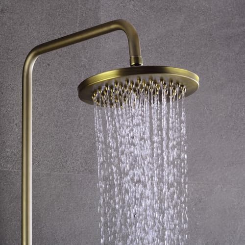 Badezimmer-Dusch-Set, Vintage-Dusch-Set, Wand-Dusch-Set Vintage Duschset mit Regendusche, Gold, Kupfer und Edelstahl, Wandmontage, 360° drehbar, 20cm Kopfbrause, einstellbare Höhe 38cm, Keramikventil