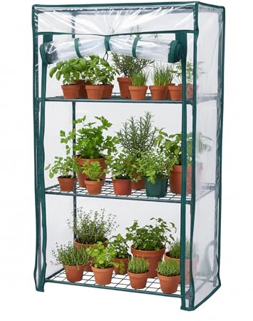 Relaxdays Balkon Gewächshaus, PVC-Folie, Stahl, HxBxT: 80 x 46 x 24 cm, Tomatengewächshaus 3 Etagen, grün/transparent