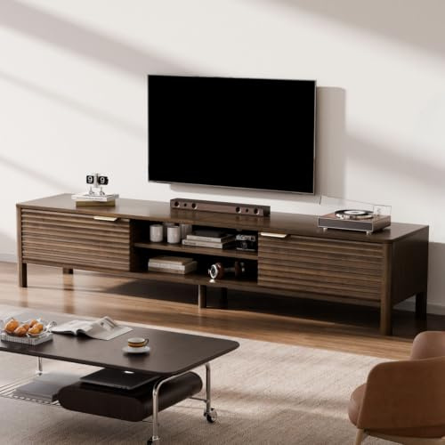 IKALIFE Meuble TV Bas Bois 180cm Longueur avec Rangement Marron | Meuble Tele avec 2 Portes, Table TV pour Téléviseur jusqu'à 80 Pouces, Table TV Moderne, Meuble TV pour Salon et Chambre