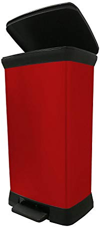 CURVER Metal Effect Pedal Touch Deco Bin, Red, 50 Litre