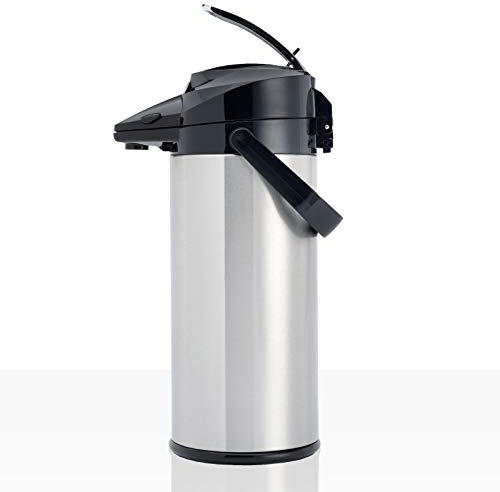 Animo 2,1l Pumpkanne - Edelstahl, Silber, Industriell, Pumpeinrichtung, Druckhebel, Drehfuß, Kanne für Kaffeemaschine