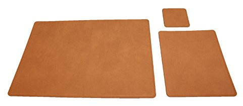 Schreibtischunterlage 60x40cm braun, inkl. Mousepad + Untersetzer aus Leder eckig