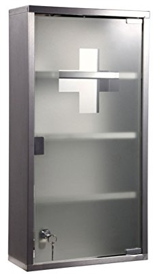 Style home Medizinschrank Medikamentenschrank Edelstahl Arzneischrank Erste Hilfe Schrank Glastür mit Schloss 4 Fächer (Silber, 60x30cm)