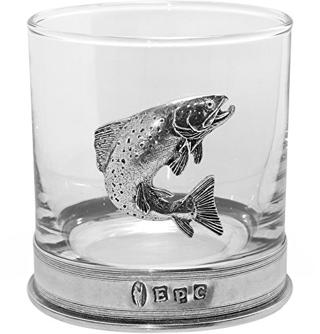 English Pewter Company Whisky Rum Glass Tumbler with Pewter Trout Badge [TUM09]
