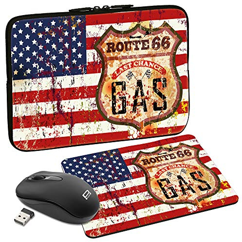 PEDEA Design Schutzhülle Notebook Tasche bis 15,6 Zoll (39,6cm) mit Mauspad und schnurloser Maus, Stars and Stripes