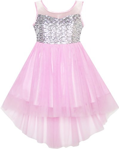 Sunny Fashion Vestito Bambina Fiore Lustrino Maglia Hi-Lo Nozze Pageant Compleanno 8 Anni