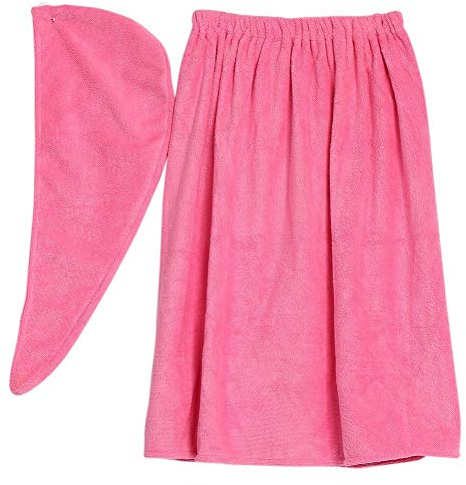 ZJchao Saunakilt für Damen, Kuschelweicher Sarong Kilt mit Klett und Spa Hair Handtuch Wrap aus Bio Baumwolle 150 * 90cm (Rosarot)