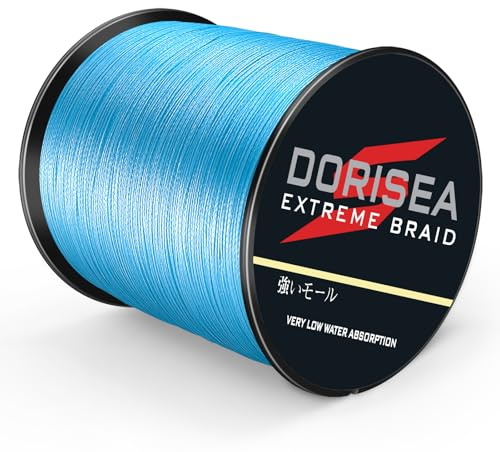 Dorisea Extreme Braid geflochtene Angelschnur, 100 % PE, 2,7–250 kg getestet, 500 m, abriebfest, unglaubliche Superline, kein Dehnen, kleiner Durchmesser, Blau, 2,7 kg/0,1 mm