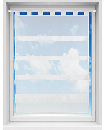 Bistrogardine in transparent mit Raffoptik, einfarbige und lichtdurchlässige Voile-Scheibengardine mit Schlaufe, in vielen Größen verfügbar (80 x 110 cm/weiß - schneeweiß)