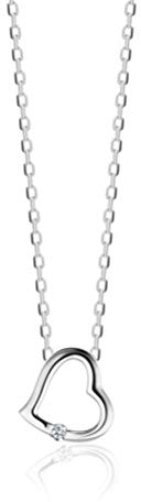 OROVI Schmuck Damen Diamant Herz–Kette Gold mit Herzanhänger besetzt mit natürlichem Solitär Diamant in einer Spannungsfassung Zeitlose klassische Halskette Weißgold 9 Karat(375), 45 cm lang