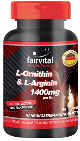 fairvital L-Ornithin & L-Arginin 1400mg, 90 Tabletten, HOCHDOSIERT, VEGAN, Aminosäuren