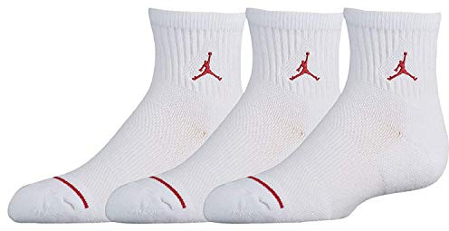 NIKE Air Jordan Jumpman Quarter Socks 3 Pack - Boys' Grade School (7-9 (Shoe 3Y-5Y), White)
