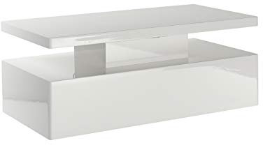 MMT Furniture Designs Table Basse Tiffany Blanc Brillant MMT avec éclairage LED RVB Table Basse rectangulaire à télécommande