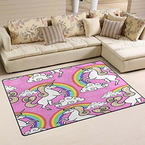Use7 Dessin animé Licorne Rose arc-en-ciel Tapis Tapis antidérapant Tapis de sol Paillasson pour enfant Salon Chambre à coucher, Tissu, multicolore, 50 x 80 cm(1.7' x 2.6' ft)