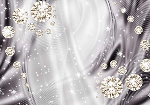 wandmotiv24 Fototapete Diamant Grau, XL 350 x 245 cm - 7 Teile, Wanddeko, Wandbild, Wandtapete, Abstrakt, 3D, Wellen M1830