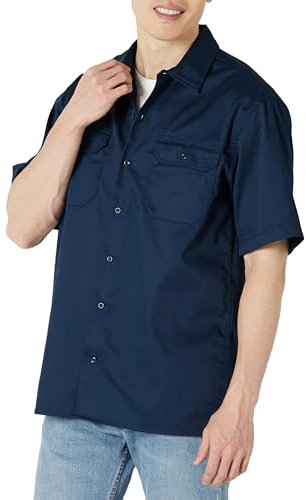 Amazon Essentials Men's Short-Sleeve Stain and Wrinkle-Resistant Work Shirt, Navy, M