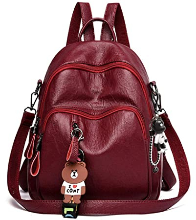 AINUOEY Damen Rucksack Taschen Frauen Elegant Tasche Stadtrucksack Rucksackhandtasche Vintage PU-Leder 76656 1-teilig set Weinrot