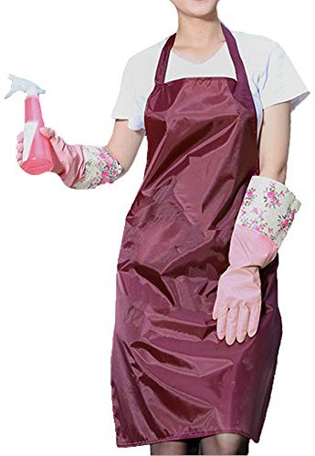ZYHstore Unisex PVC Wasserdicht Schürze, Öl resistent Kochschürze, Verstellbarem Küchenschürze, Grillschürze, latzschürze, Küchenschürze für Frauen Männer Chef (Weinrot)