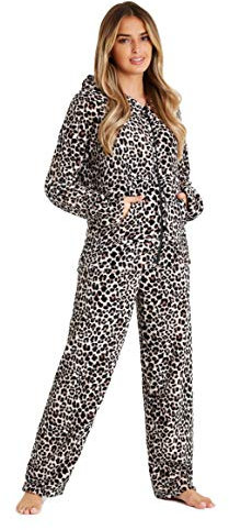 CityComfort Pigiama Donna, Pigiama Invernale Donna di Pile, Set con Felpa e Pantalone Morbido S - XL (Leopardato, M)