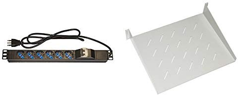 LINK lk10050 multipresa Alimentazione per Rack 19%22 con 6 Prese universali tripolari/schuko magnetotermica & lkrip350g ripiano per Armadio 19%22 1 unità profondità 350 mm, Grigio