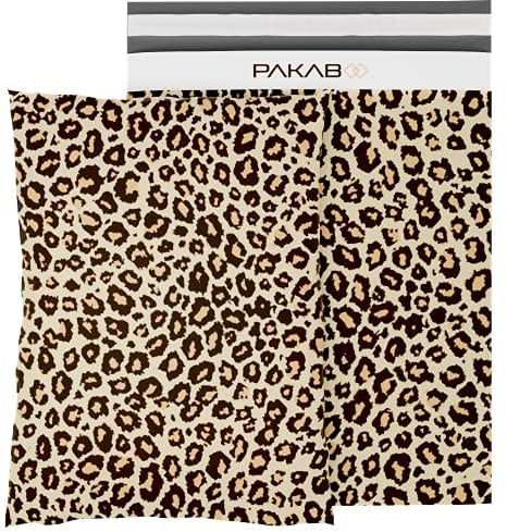 PAKABOO Versandtaschen aus Poly, 25,4 x 33 cm, 100 Stück, nicht gepolsterte Umschläge mit manipulationssicherer, selbstklebender Verpackung, Leopardenbraun