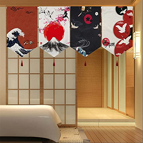 UXOWOXU Set of 4 Japanese Culture(Fuji Crane Sea Wave) Short Type Doorway Triangle Flag Noren Door Curtain for Home Decoration a 11.8(W) x 19.6(L)