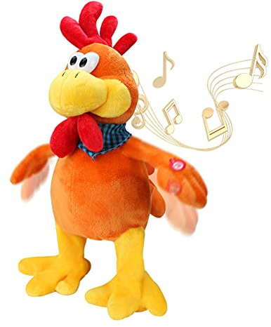 SdeNow Musical Squawking Poulet Animal Rempli Marcher Chanter Waving Coq Amusant Électronique Interactive Animation Peluche