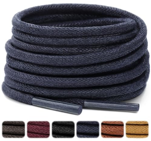 Stepace Cordones Redondos Encerados [2 Pares] Cordones Duraderos para Zapatos de Vestir y de Diario, Longitud 66-135cm Dark Blue-96