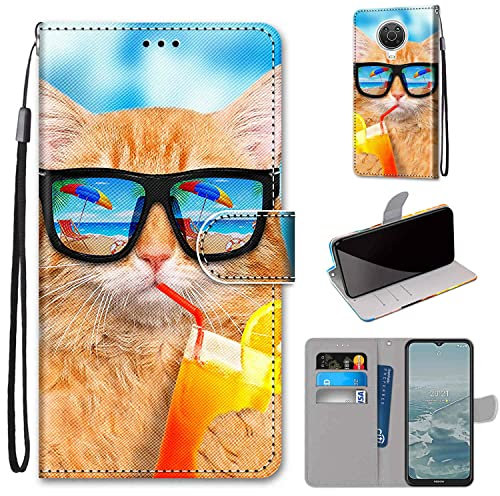 nancencen Kompatibel mit Nokia 6.3 / Nokia G10 / G20 Handyhülle, PU Leder Flip Cover Wallet Hülle (Anti-Fall) für Nokia 6.3 / Nokia G10 / G20 - Brille Katze