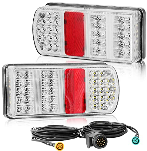 DARKGUARD Rückleuchten Anhänger Satz Led 12v,Rücklicht Heckleuchten Anhänger Led Verkabelt mit 13 poligem Stecker - 5,2m Kabel- 2x 5poliger Bajonettverbindung E4 Prüfzeichen 7Funktion Wasserdicht
