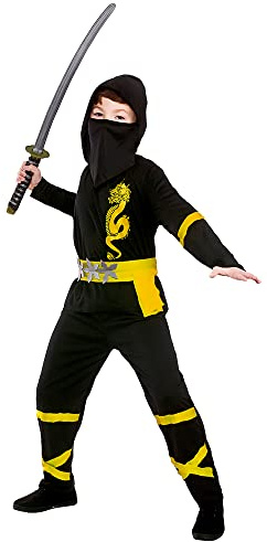 Wicked Costumes Déguisement de ninja pour enfant - Noir/jaune - Taille L (8-10 ans)