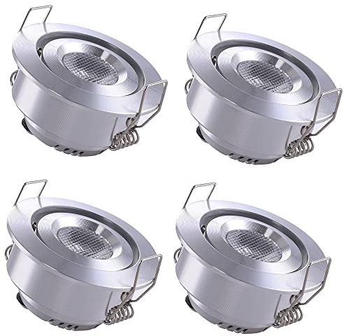 Yodave 4 Stück Klein Einbaustrahler Mini Spot Rund Set Deckenspot Verstellbarem Lichtwinkel mit Trafo (Silber, 3 Wattage)