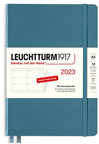 LEUCHTTURM1917 365722 Wochenkalender Medium (A5) 2023,12 Monate, Stone Blue, Deutsch