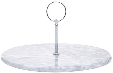Premier Housewares Gray Marble Cake Stand/Sturdy Gray Marble Sublime Veining Cupcake Stand/Handcrafted Cake Stand With Silver Finish Hoop Handle W25 x D25 x H9.5cm Weight 1.58kg