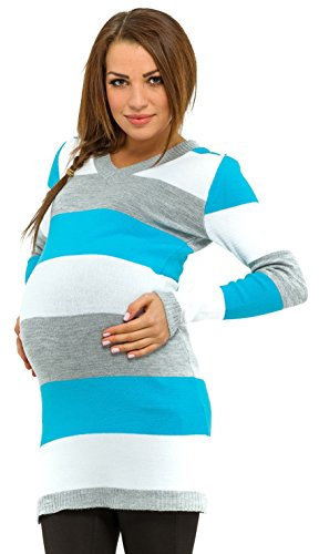 HAPPY MAMA Femme Maternité Robe Pull de Grossesse. Rayures variées. 405p (Turquoise, 40-42, L/XL)