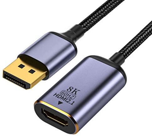 CY Adaptateur DisplayPort vers HDMI, DP DisplayPort 1.4 Source Mâle vers HDMI 2.0 Femelle Affichage 8K 60hz UHD 4K Câble adaptateur moniteur