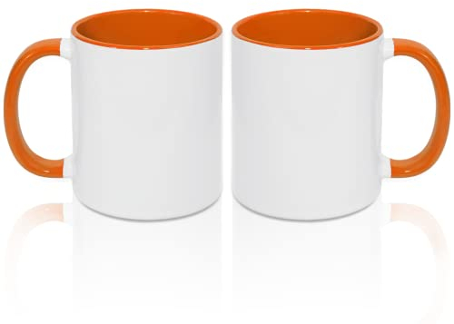 MR.R Lot de 2 tasses à café vierges de 325 ml avec intérieur et poignée de couleur orange