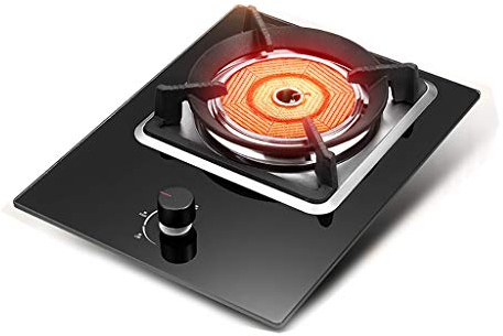 IBOWZ Burners Gas Hob Cooking Gas Cooktop，Micro Flame +Infrared Burner,Black Glass Built-in Gas Hob，LPG/NG+Propane Gas Regulator Set [Energy Class A] (Size : LPG)
