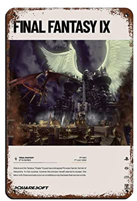 FABIVA Final Fantasy IX (2000) Videospiel-Poster, Blechschild, Vintage-Metall, Pub, Club, Café, Bar, Zuhause, Wandkunst, Dekoration, Poster, Retro, 20 x 30 cm