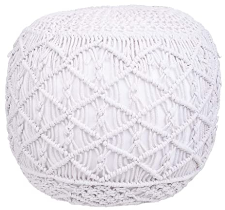 WANDERLUST DECO Puff de algodón trenzado Blanco 45x45x40