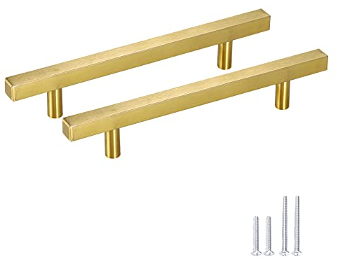 Meisax 10 Stück Schrankgriffe Gold 128mm Lochabstand Möbelgriffe Gold Griffe für Küchenschränke aus Edelstahl Küchenschrank Möbelgriffe mit Schrauben